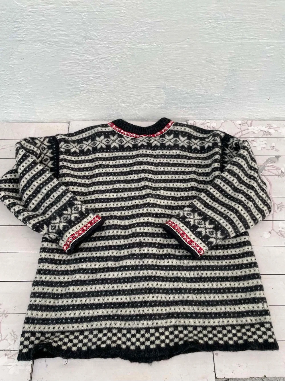 Dale of Norway Black, White & Red Nordic Wool Cardigan